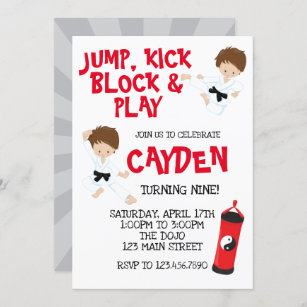 Karate Ninja Red and Black Birthday  Invitation