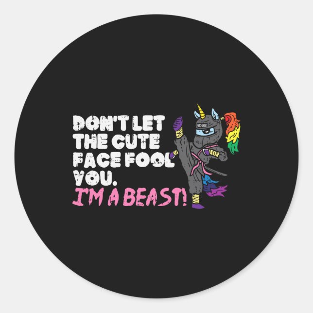 Karate Ninja Unicorn Cute Face Beast Taekwondo Wom Classic Round Sticker (Front)