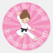 40 count, 2 INCH ROUND Karate Birthday stickers Karate Boy Birthday Labels Green OR Choose Your Own Color