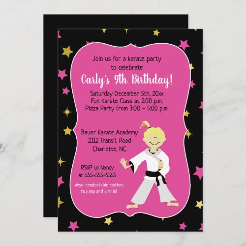 Karate Party Girl Birthday Invites