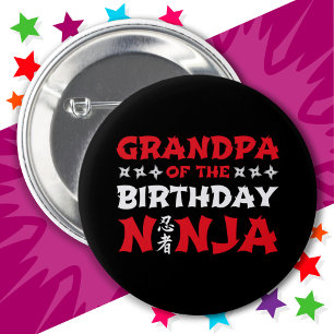 Karate Party Kids Grandpa of the Birthday Ninja Button