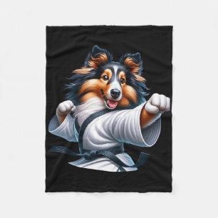 Karate Shetland Sheepdog Funny Humor Animal Lovers Fleece Blanket
