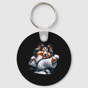 Karate Shetland Sheepdog Funny Humor Animal Lovers Keychain