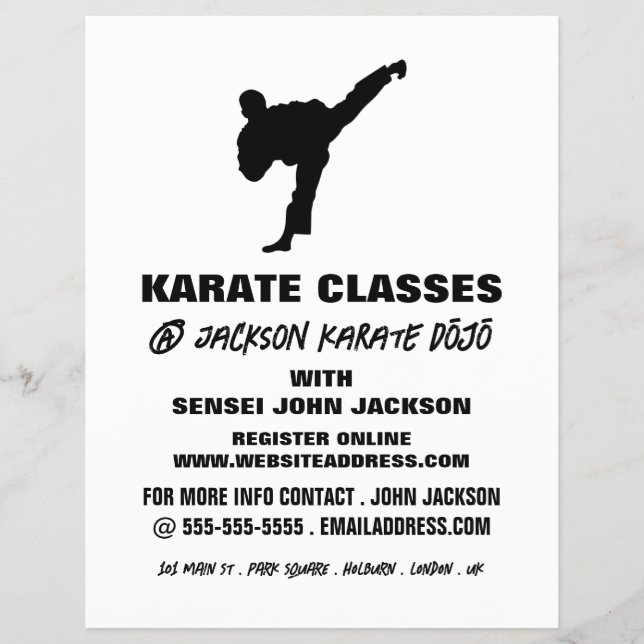 Karate Silhouette, Karate Class Advertising Flyer (Front)