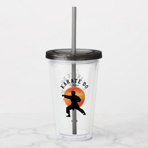 Karate Silhouette Name Personalized Modern Black Acrylic Tumbler