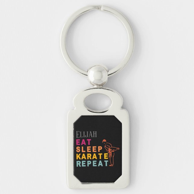 Karate Silhouette Typography Metal Keychain (Front)