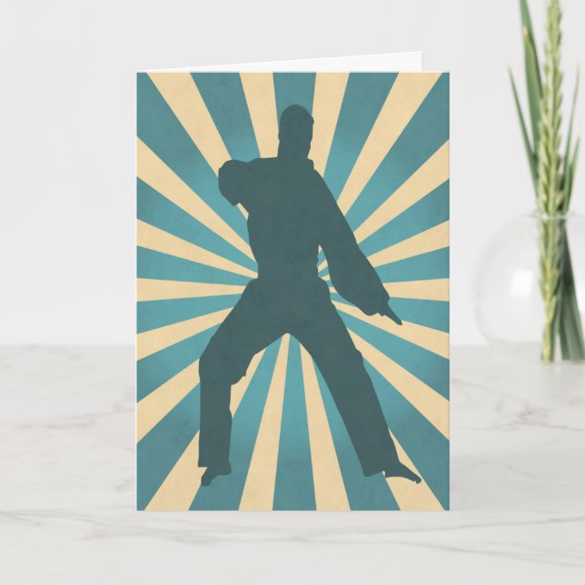 Karate Silhouette w/ Sunburst Birthday Card (Front)