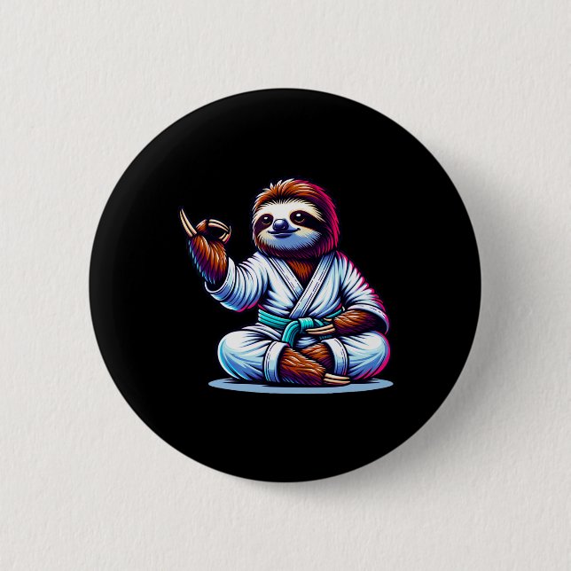 Karate Sloth Embracing Calm Serenity  Button (Front)