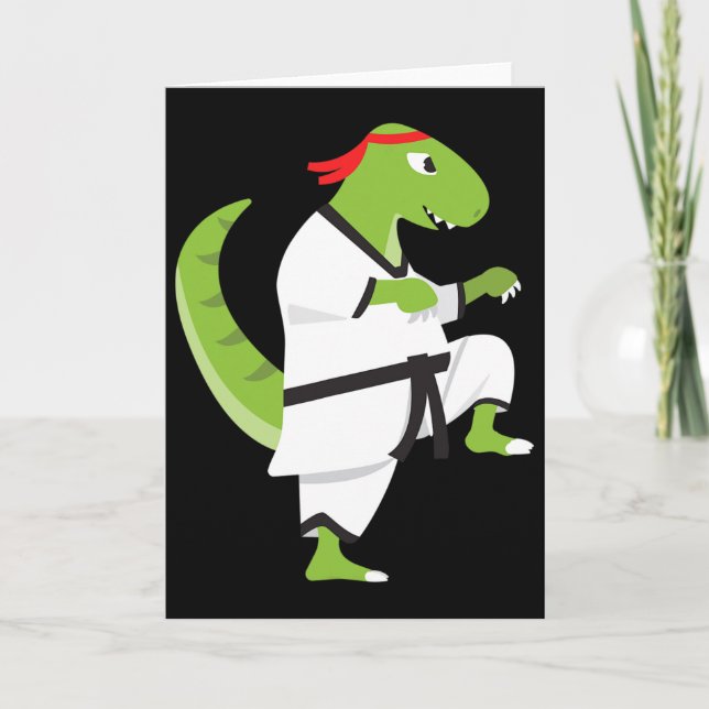 Karate T-rex Cool Cute Dinosaur Fighter Halloween  Card (Front)