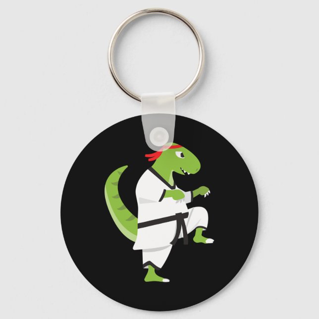 Karate T-rex Cool Cute Dinosaur Fighter Halloween  Keychain (Front)