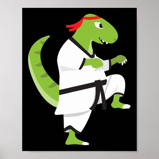 Karate T-rex Cool Cute Dinosaur Fighter Halloween  Poster (Front)