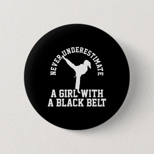 Karate Taekwondo Blackbelt Girl  Button