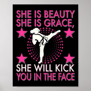 Karate Taekwondo Girl Women Karate Kick  Poster