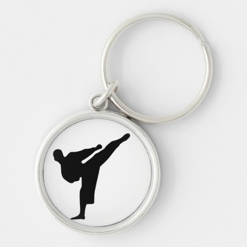 Karate  Taekwondo Kick Silhouette Round Keychain