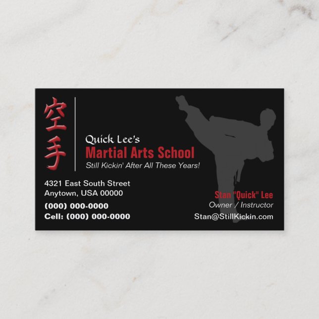 Karate, Taekwondo, Kung Fu Instructor Business Card (Front)