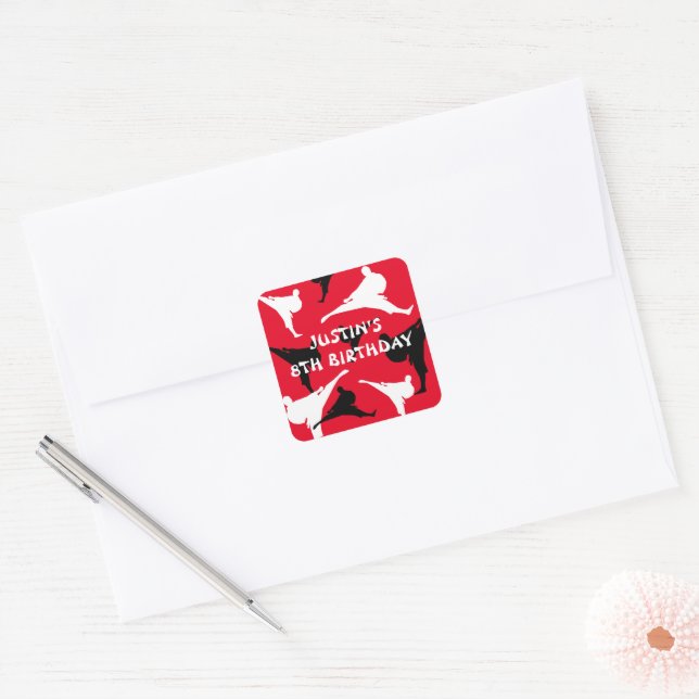 Karate theme kid's Birthday party stickers (Envelope)
