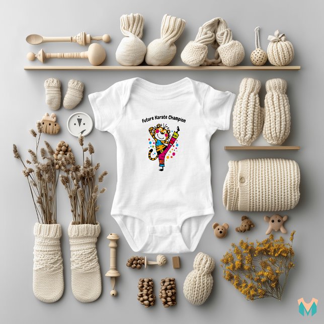 Karate Tiger Fun Illustration Baby Bodysuit (Creator Uploaded)