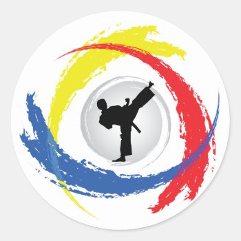 Karate Tricolor Emblem Classic Round Sticker by TheArtOfPamela at Zazzle