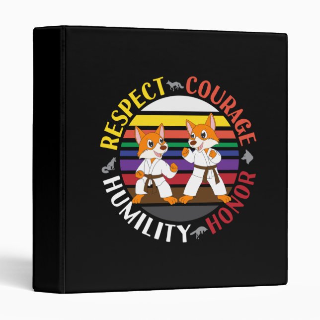 Karate Values - Cute Sparring Fox Silhouettes 3 Ring Binder (Front/Spine)