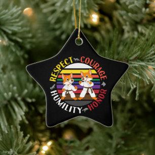 Karate Values - Cute Sparring Fox Silhouettes Ceramic Ornament