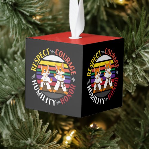 Karate Values - Cute Sparring Fox Silhouettes Cube Ornament