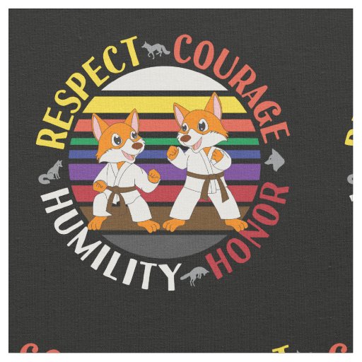 Karate Values - Cute Sparring Fox Silhouettes Fabric