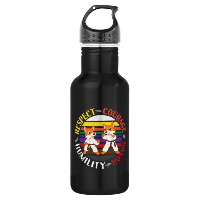 Karate Values - Cute Sparring Fox Silhouettes Stainless Steel Water Bottle (Front)
