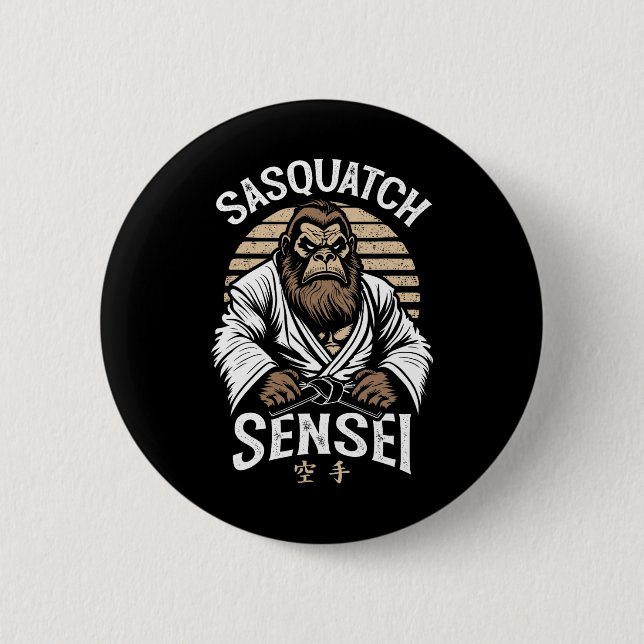 Karate Warrior Legend Sasquatch Sensei Bigfoot Mar Button (Front)