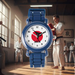 Karate watch for kids with personalized name<br><div class="desc">Black karate watch for kids with personalized name print. Personalizable wrist watches for martial arts student. Cute Birthday gift idea for boys and girls. Sporty design with karate kick. Also great for other fight sports like ju jitsu, taekwondo, judo, aikido, kickboxing, jiu jitsu, muay thai etc. Chirldren's presents. Perfect for...</div>