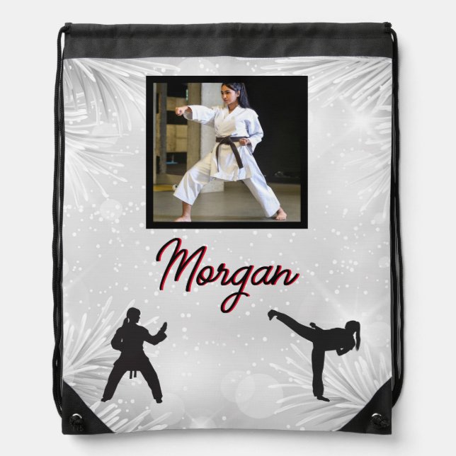 Karate Winter Wonder Personalized Photo & Name   Drawstring Bag (Front)