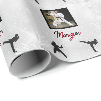 Karate Winter Wonder Personalized Photo & Name Wrapping Paper