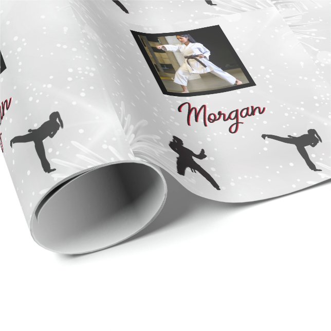 Karate Winter Wonder Personalized Photo & Name  Wrapping Paper (Roll Corner)