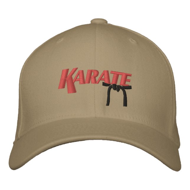 karate with black belt embroidered baseball hat (Front)