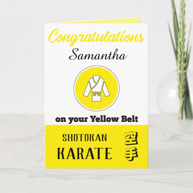 Karate Yellow Belt Promotion Congratulations Card (Front)
