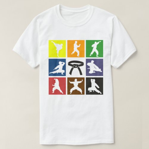 Karateka Silhouettes in Pop Art Karate Belt Colors T_Shirt
