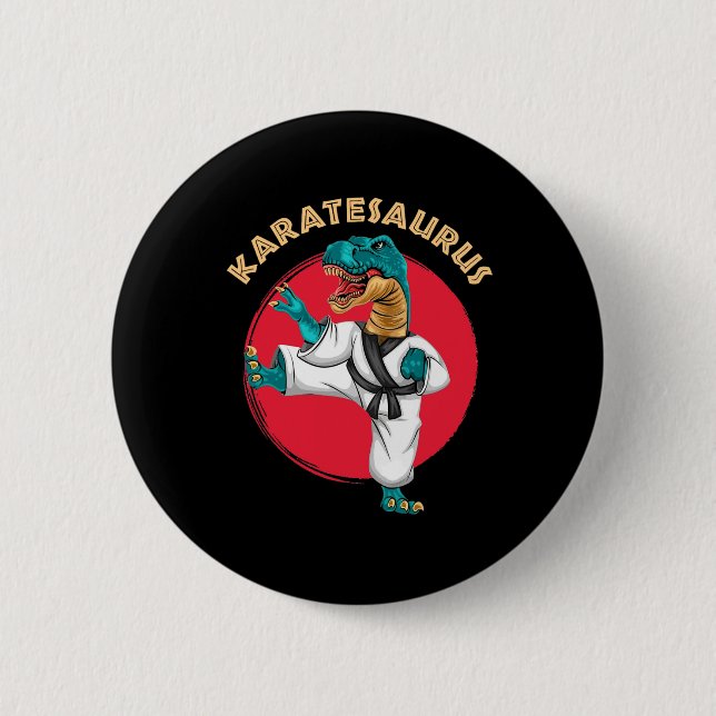 Karatesaurus Funny Karate Dinosaur  Button (Front)