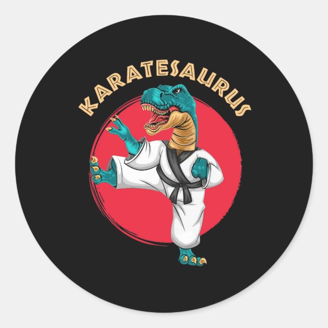 Karatesaurus Funny Karate Dinosaur  Classic Round Sticker (Front)