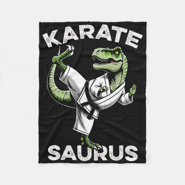 Karatesaurus T-rex Karate Dino Funny Dinosaur Mart Fleece Blanket (Front)