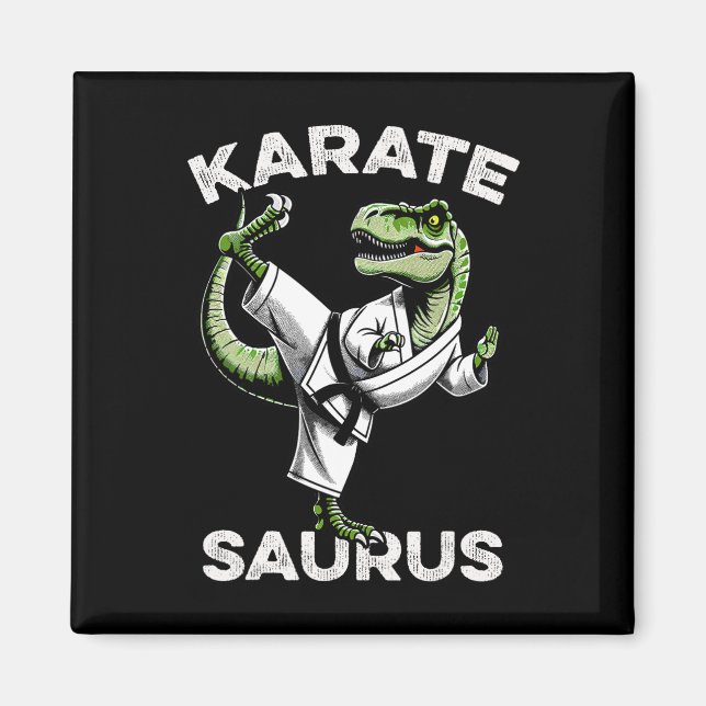 Karatesaurus T-rex Karate Dino Funny Dinosaur Mart Magnet (Front)