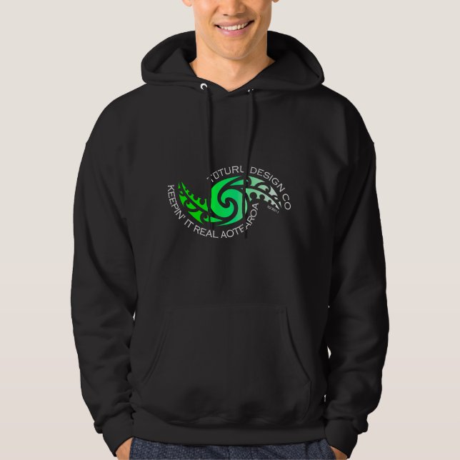 Karearea Hoodie or Tee - Green on Black (Front)