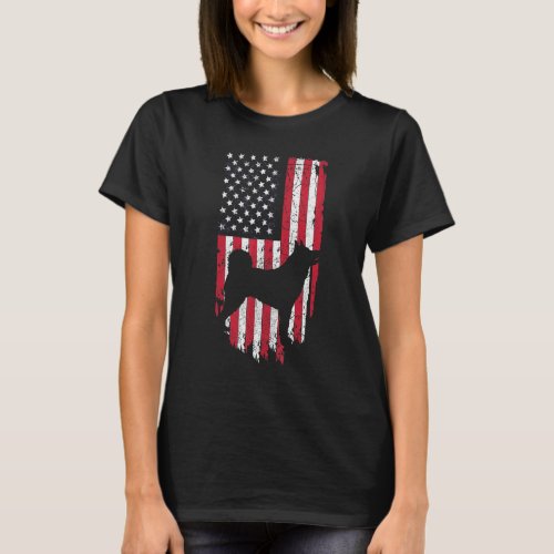 Karelian Bear Dog Silhouette 4th Of July Usa Flag T-Shirt