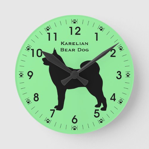 Karelian Bear Dog Silhouette Personalized Round Clock
