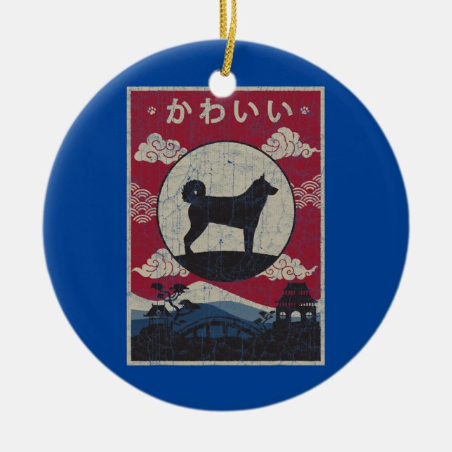 Karelian Bear Japanese Design Kawaii Dog Mom Dad  Ceramic Ornament (Front)