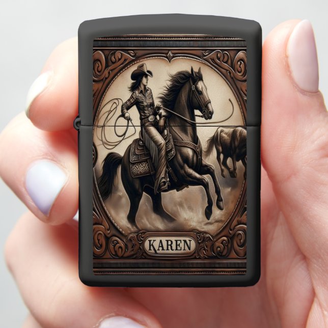 Karen Cowgirl Riding Horse Zippo Lighter (In Hand)