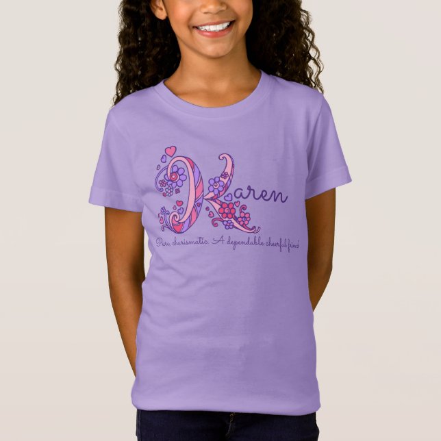 Karen girls name meaning K monogram hearts T-Shirt (Front)