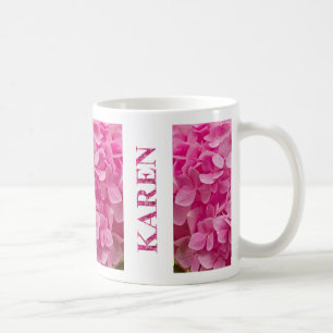 "Karen" in Pink Spring Hydrangea Letters & Flower Coffee Mug