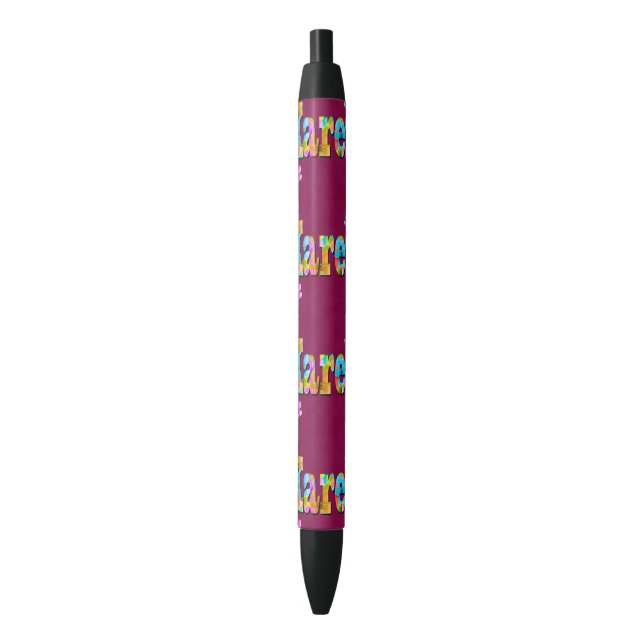 Karen Name Logo With Blossoms, Black Ink Pen (Front Vertical)