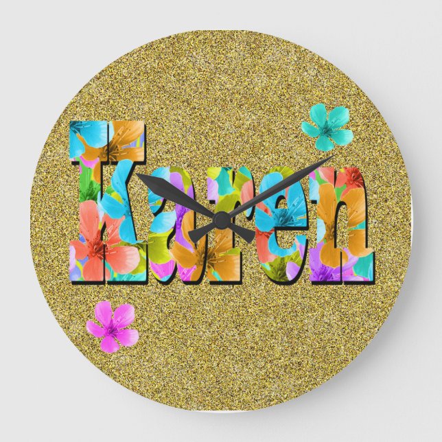 Karen Name Logo With Blossoms,  Large Clock (Front)