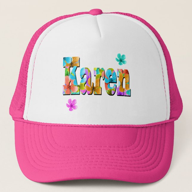 Karen Name Logo With Blossoms,   Trucker Hat (Front)