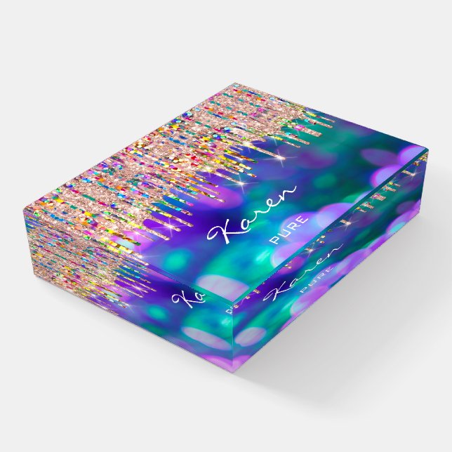 Karen NAME MEANING Holograph Place Sign Navy Paperweight (Angled)